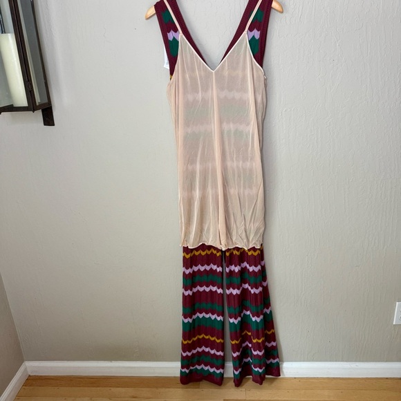 NWT M MISSONI Wide Leg Knit Jumpsuit Long Overalls Zig Zag Pattern V-Neck XS - Picture 14 of 16